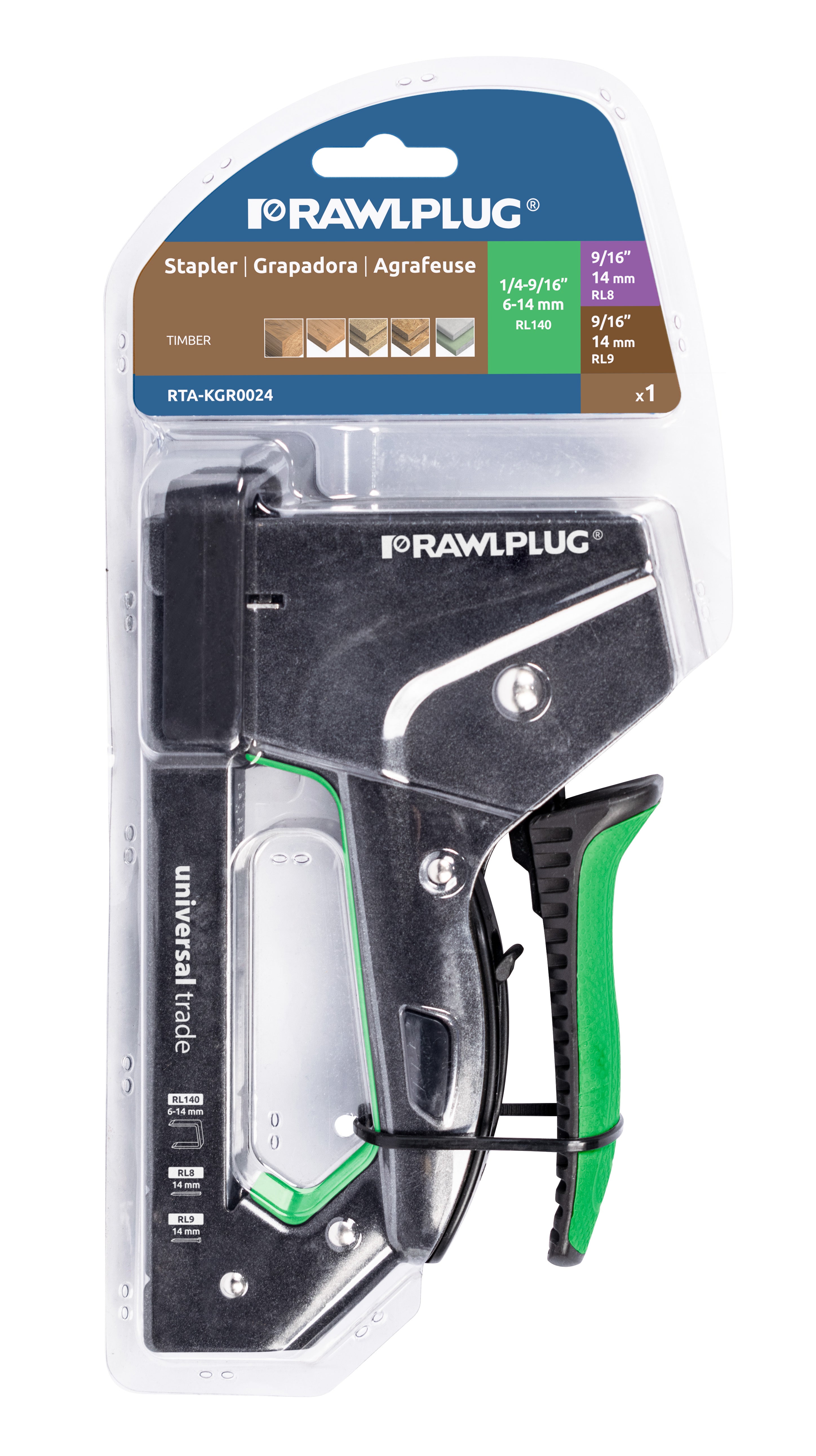 Rawlplug Heavy-Duty Steel Stapler RL140 3in1 (staples & nails & pins) ; 1/4 - 9/16